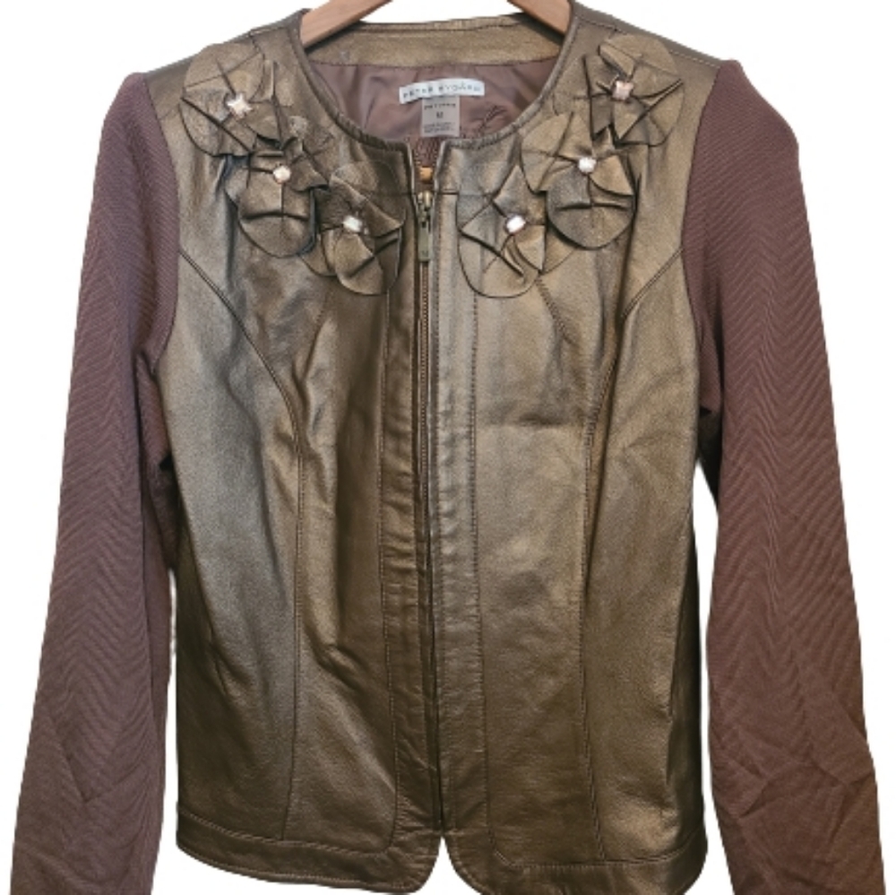 Peter Nygard Leather and Knit Moto Jacket